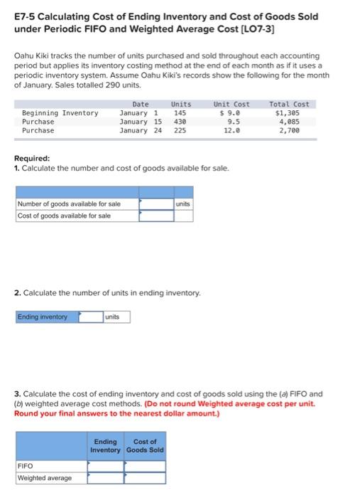 Solved E75 Calculating Cost of Ending Inventory and Cost of