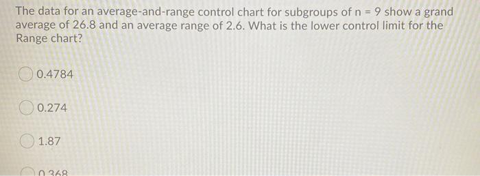 Solved The data for an average-and-range control chart for | Chegg.com