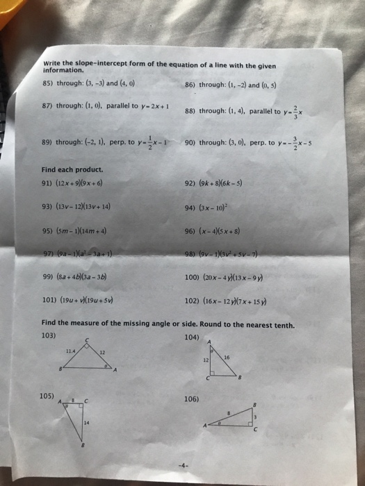 precalculus summer assignment answers