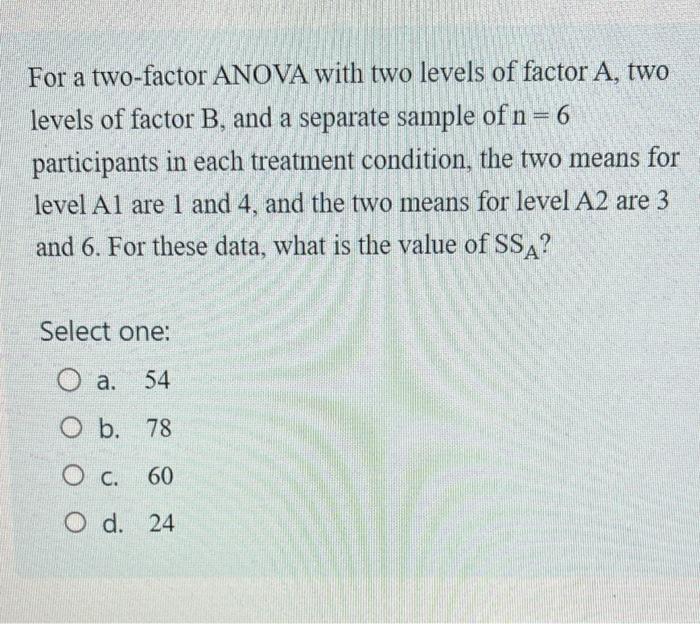 Solved For A Two-factor ANOVA, What Characteristics Will | Chegg.com