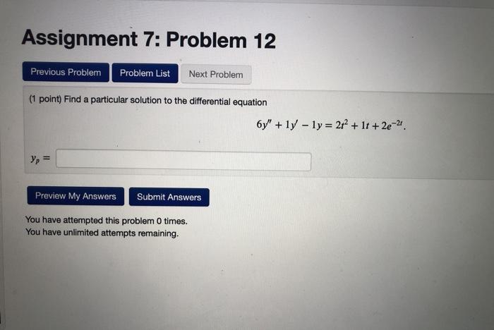 Solved Assignment 7: Problem 12 Previous Problem Problem | Chegg.com