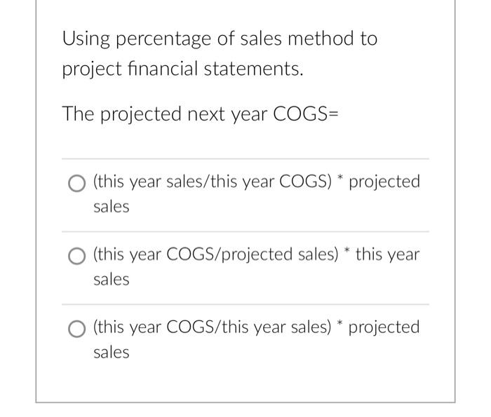 Solved Using percentage of sales method to project financial | Chegg.com