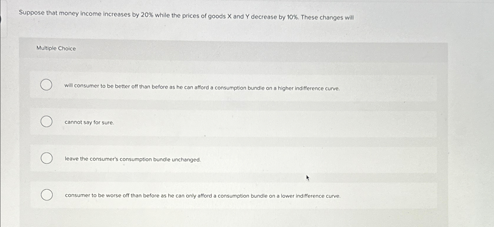 Solved Suppose that money income increases by 20% ﻿while the | Chegg.com