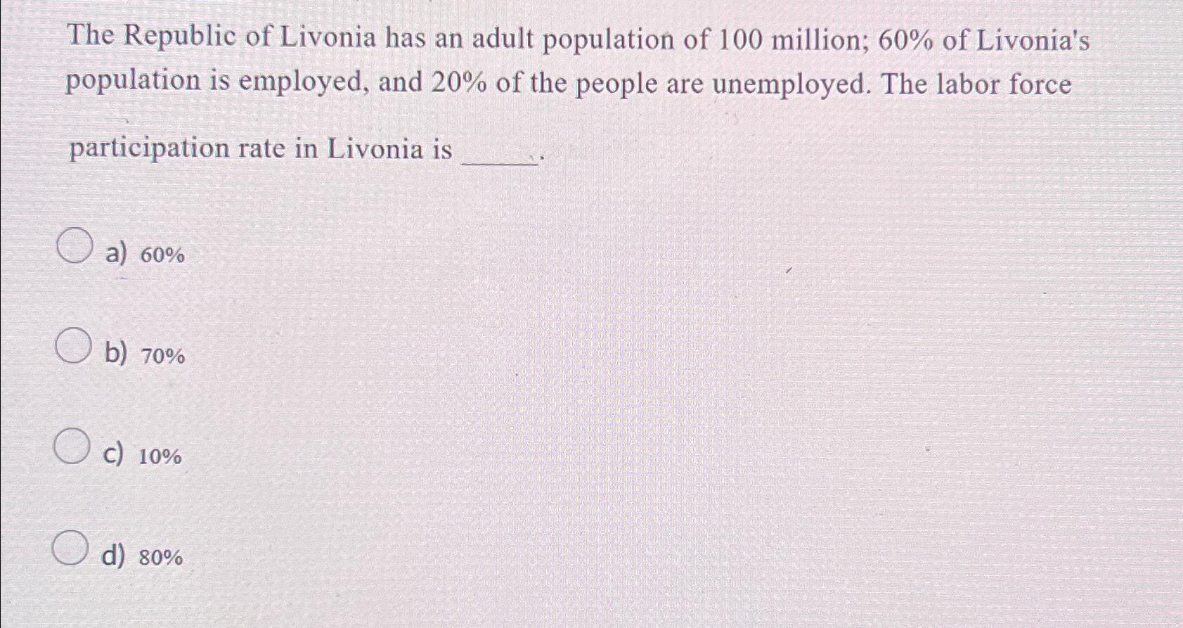 Solved The Republic of Livonia has an adult population of