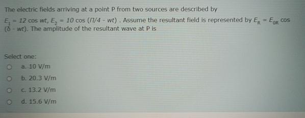 Solved The electric fields arriving at a point P ﻿from two | Chegg.com