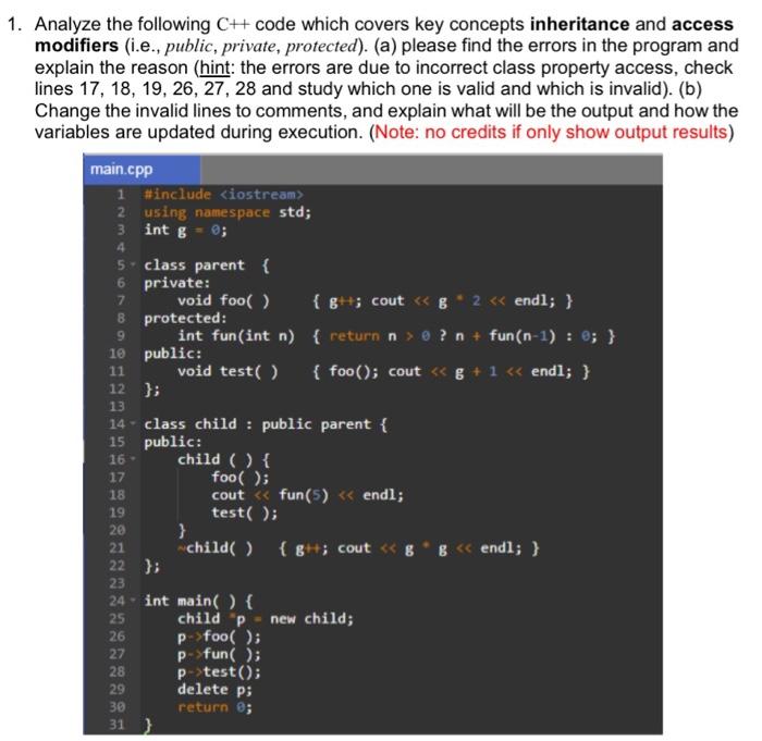 Solved Analyze the following C++ code which covers key | Chegg.com