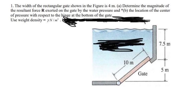 Solved 1. The width of the rectangular gate shown in the | Chegg.com