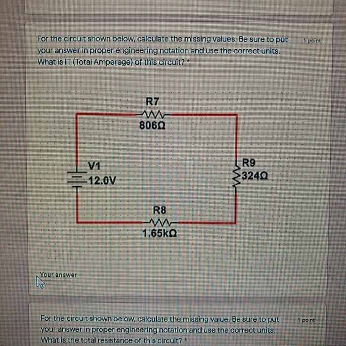 Solved 1 point For the circuit shown below, calculate the | Chegg.com