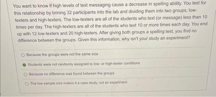 Solved You want to know if high levels of text messaging | Chegg.com