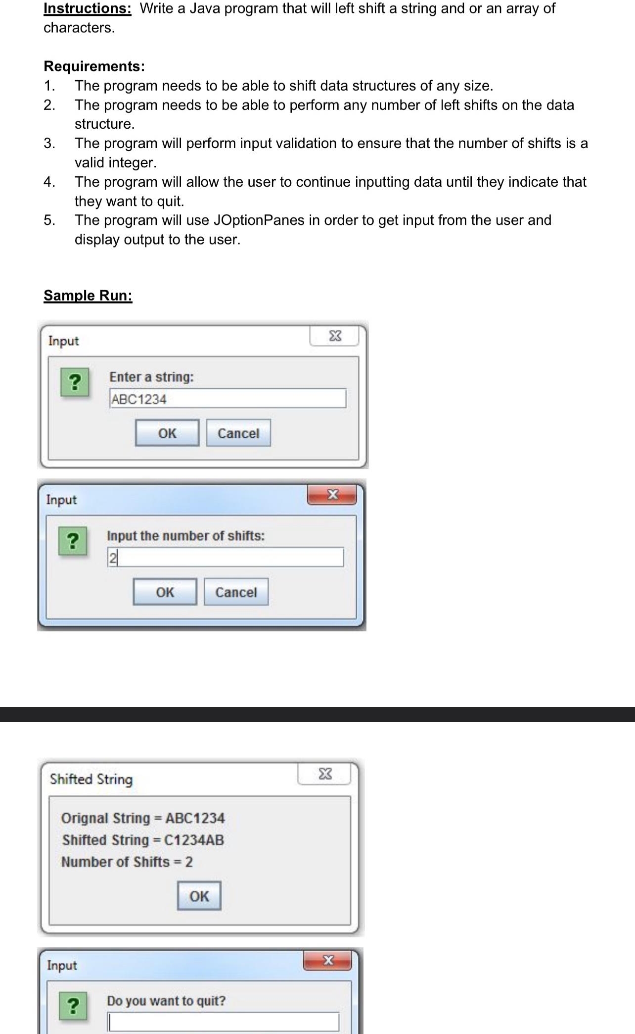 Solved Instructions: Write a Java program that will left | Chegg.com
