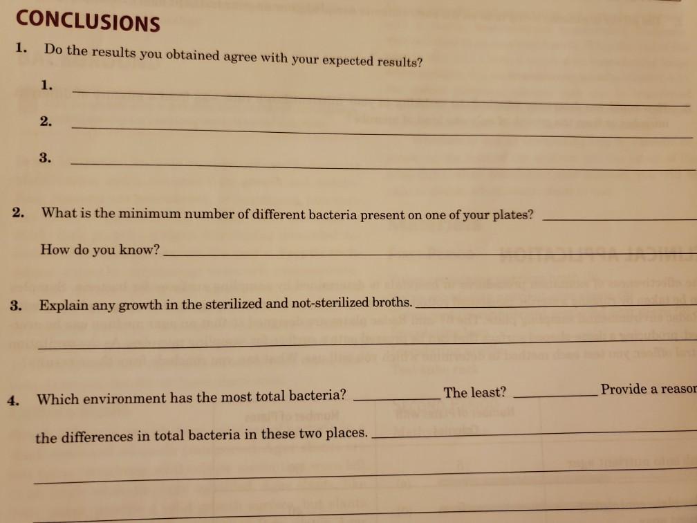 CONCLUSIONS 1. Do the results you obtained agree with