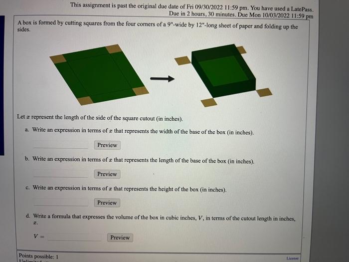 Solved A box is formed by cutting squares from the four | Chegg.com