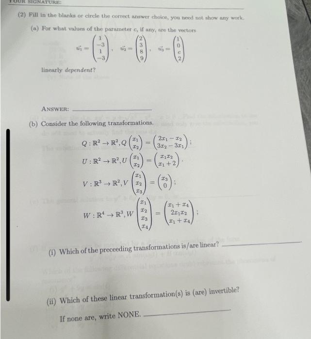 Solved USICNATURE (2) Fill in the blanks or circle the | Chegg.com