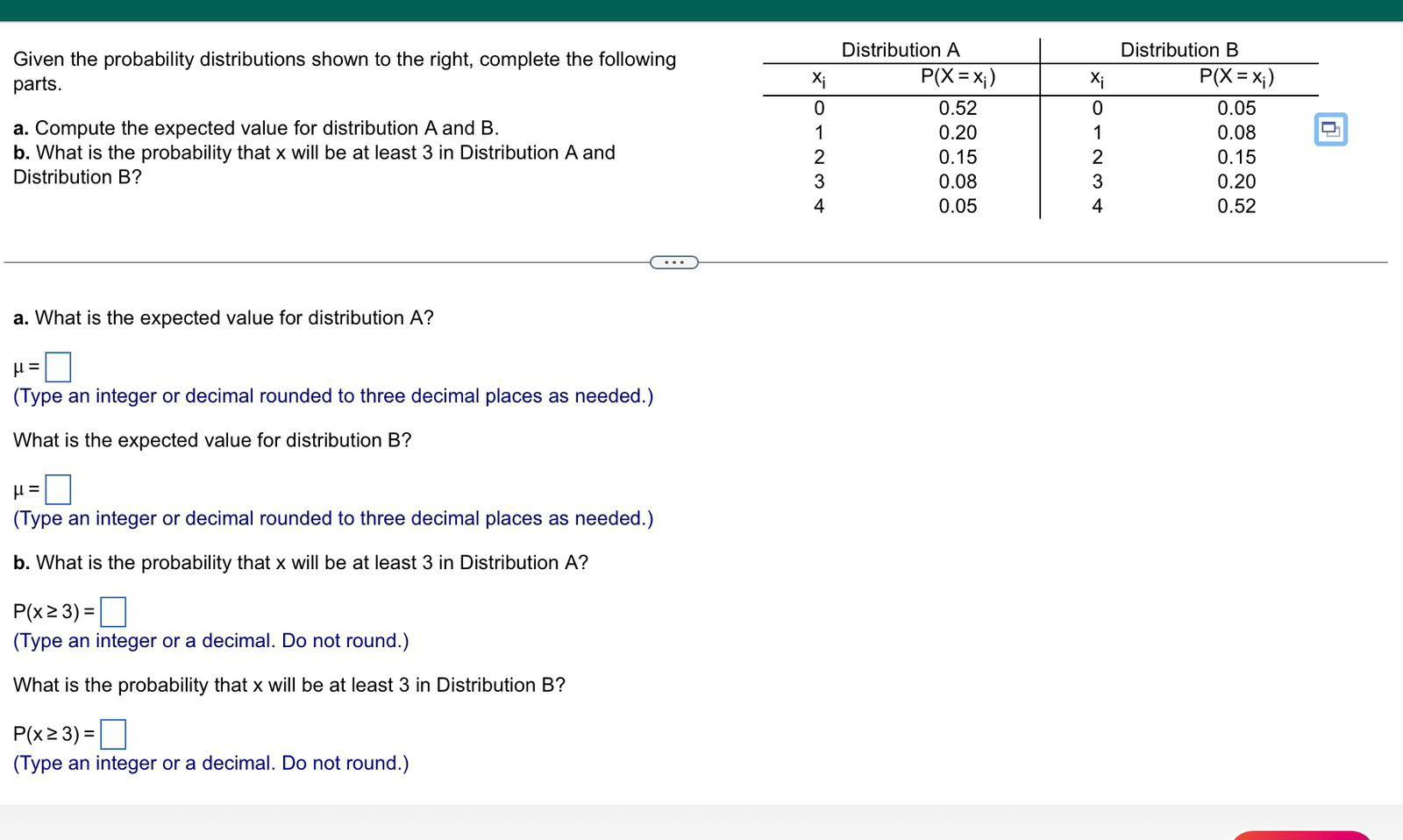 Solved Given the probability distributions shown to the | Chegg.com