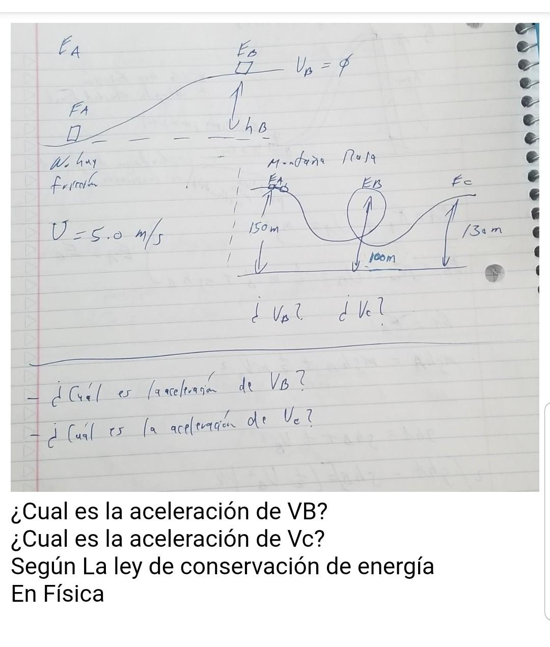 EA FB ㅁ U₁B = 4 Montaña Roja EB hB. 0 No hay. fried U= 5.0 m/s 150m ↓ į VB? ¿ Cuál la aceleración de VB? es ¿ Cuál es la acel