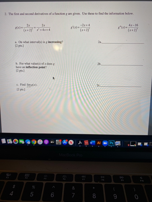 Solved 2. The first and second derivatives of a function g | Chegg.com