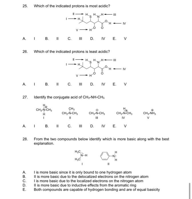 Solved 25. Which of the indicated protons is most acidic? | Chegg.com