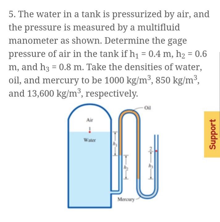 Solved 5. The water in a tank is pressurized by air, and the | Chegg.com