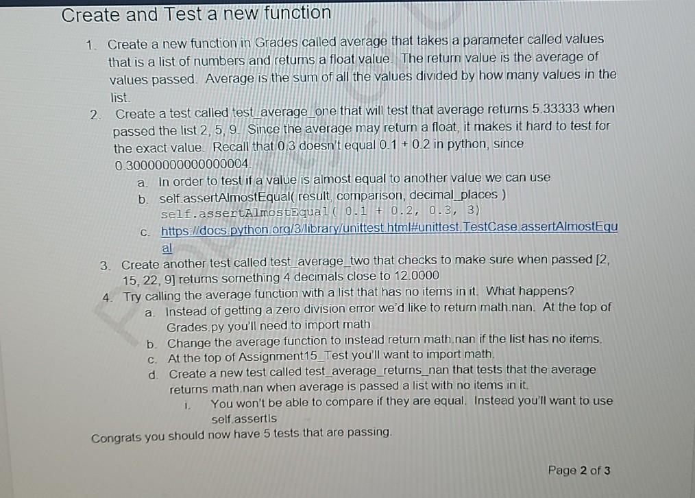 Solved Create and Test a new function a 1. Create a new | Chegg.com