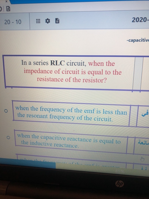 Solved 20 - 10 2020- -capacitive In a series RLC circuit, | Chegg.com