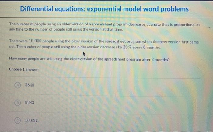 Solved Differential equations: exponential model word | Chegg.com
