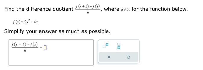 Find the difference quotient \( \frac{f(x+h)-f(x)}{h} \), where \( h \neq 0 \), for the function below.
\[
f(x)=2 x^{2}+4 x
\