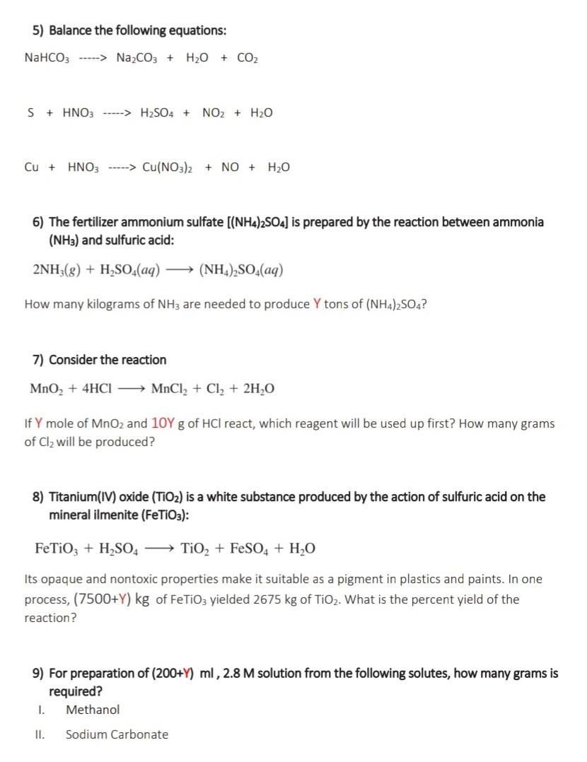 Solved 5) Balance the following equations: | Chegg.com