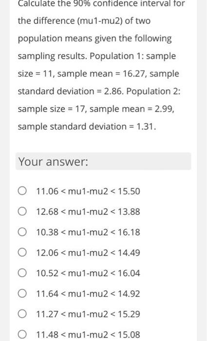 Solved Calculate the 90% confidence interval for the | Chegg.com