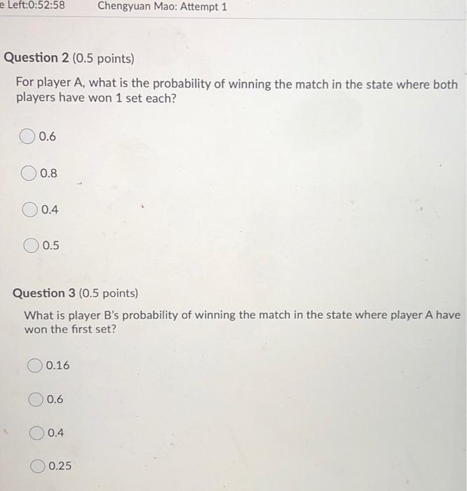 Solved Question 2 5 pts The probability that a tennis set