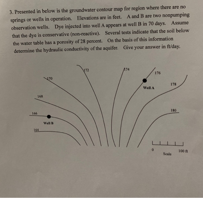 Solved 3. Presented in below is the groundwater contour map | Chegg.com