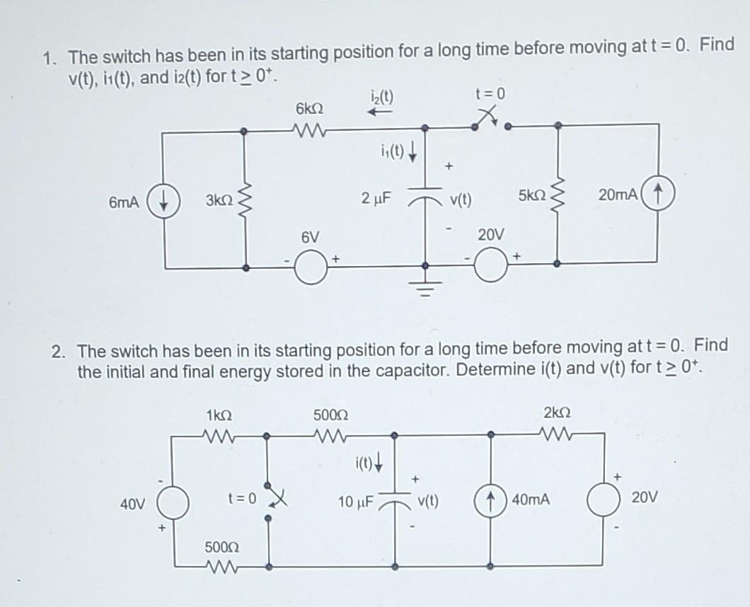 Solved The switch has been in its starting position for a | Chegg.com