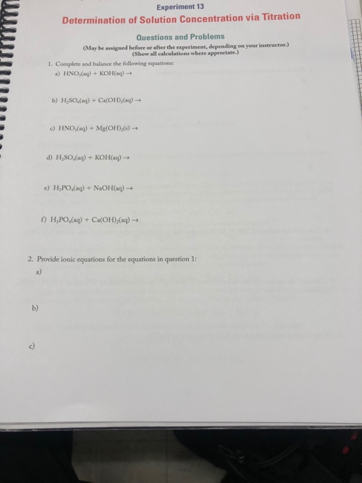 Solved Experiment 13 Determination of Solution Concentration | Chegg.com