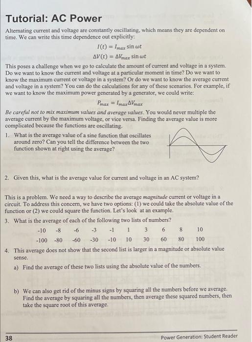 Solved Tutorial: AC Power Alternating current and voltage | Chegg.com