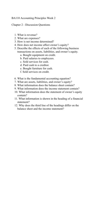 Solved BA110 Accounting Principles Week 2 Chapter 2 Chegg
