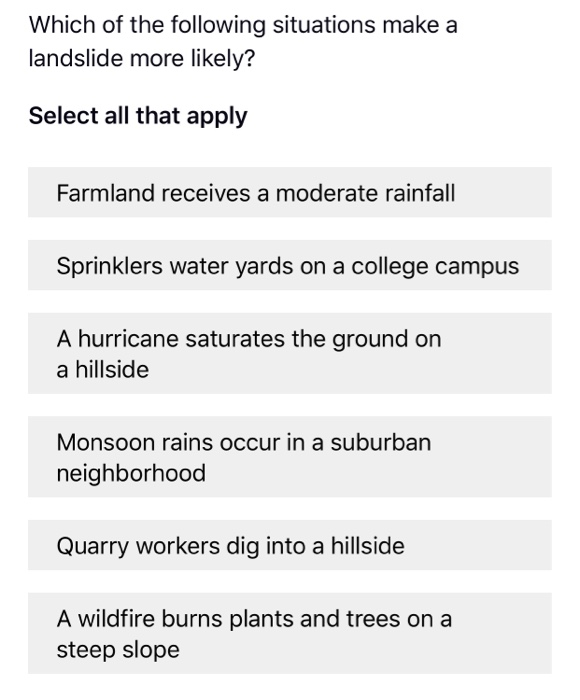 Solved Which Of The Following Situations Make A Landslide | Chegg.com