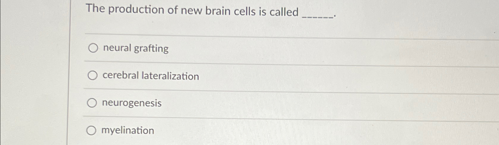 Solved The production of new brain cells is calledneural | Chegg.com