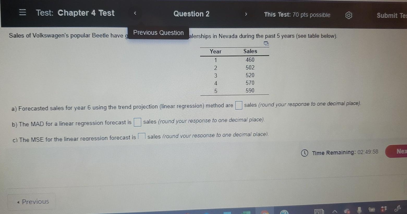 Solved = Test: Chapter 4 Test Question 2 This Test: 70 pts | Chegg.com