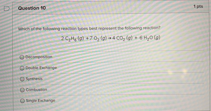 Solved Question 10 1 pts Which of the following reaction | Chegg.com
