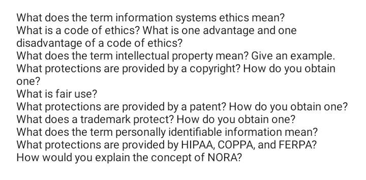 Solved Ethical And Legal Implications Of Information | Chegg.com