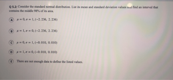 Solved Q 5.2: Consider the standard normal distribution. | Chegg.com