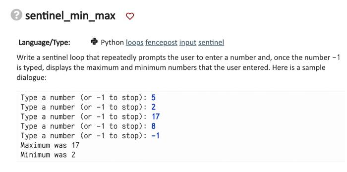 Solved sentinel_min_max ♡ Language/Type: Python loops | Chegg.com