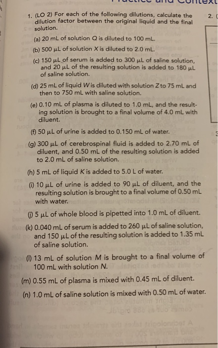 Solved 1, (LO 2) For each of the following dilutions, cal | Chegg.com