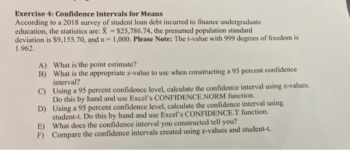 Solved Exercise 4: Confidence Intervals for Means According | Chegg.com