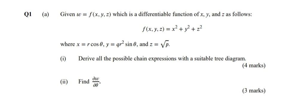 Solved Given w=f(x,y,z) which is a differentiable function | Chegg.com