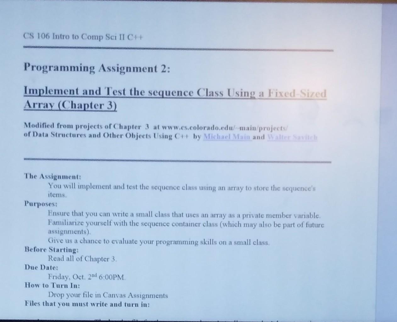CS 106 Intro to Comp Sci IICH Programming Assignment | Chegg.com