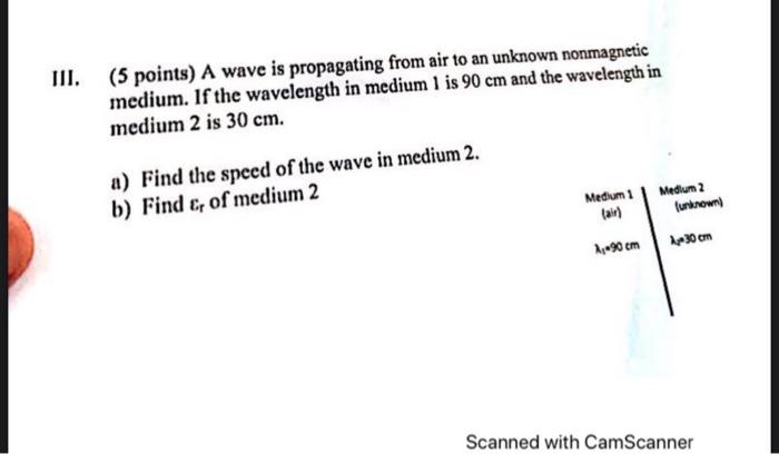 Solved III. (5 points) A wave is propagating from air 10 an | Chegg.com