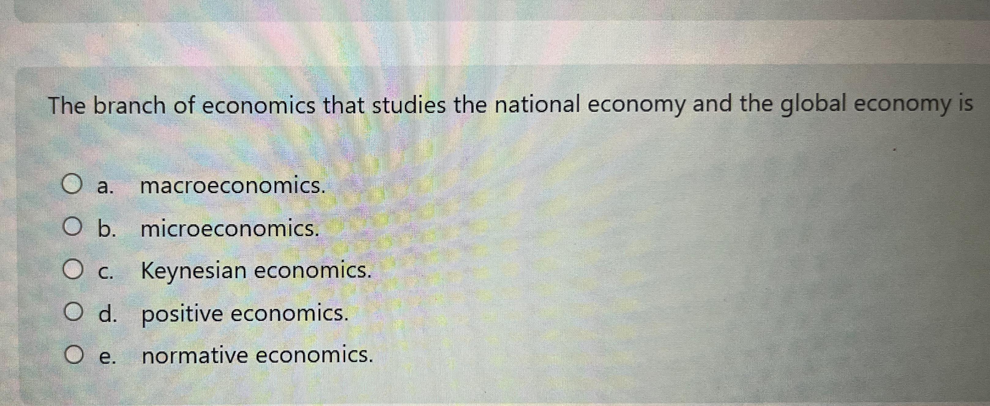 Solved The Branch Of Economics That Studies The National | Chegg.com