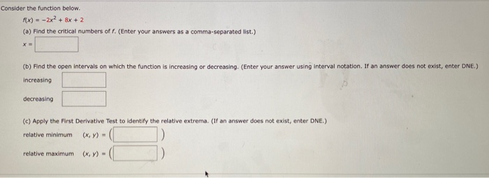 Solved Consider the function below. RX) --2x2 + 8x + 2 (a) | Chegg.com