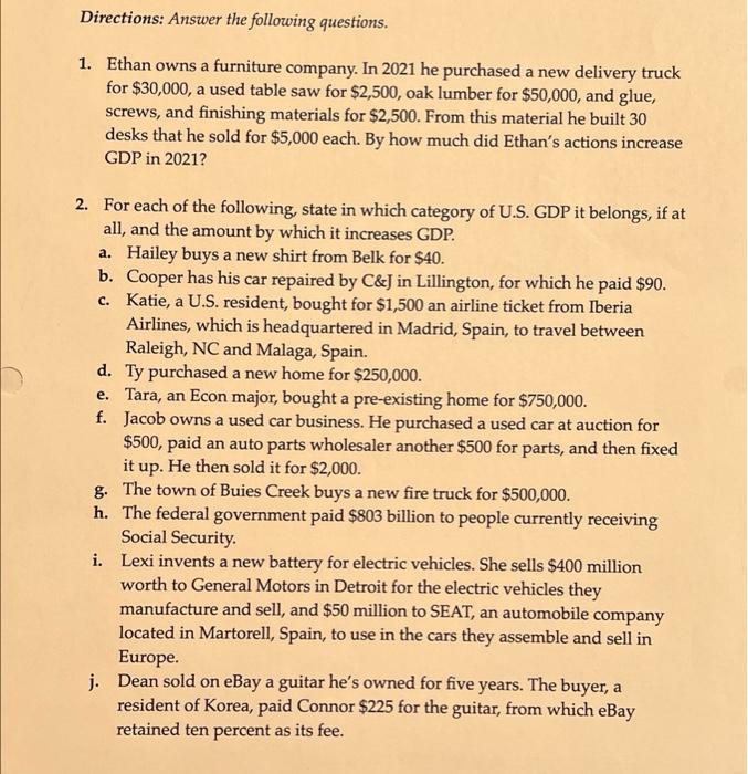 Solved Directions Answer the following questions. 1. Ethan