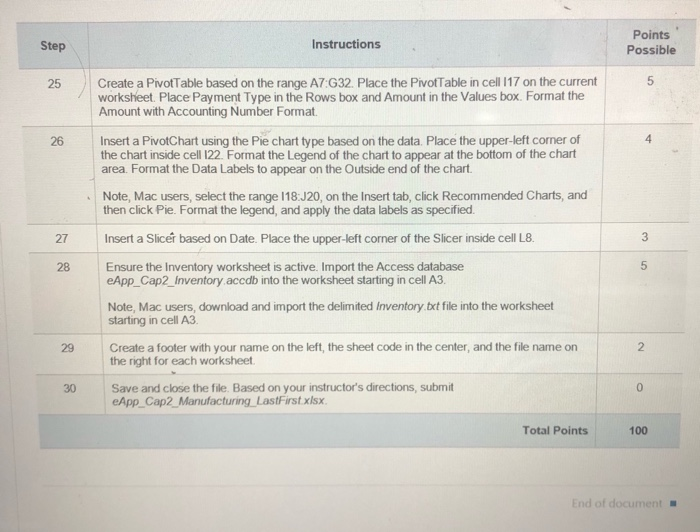 Step Instructions Points Possible Start Excel. Open | Chegg.com